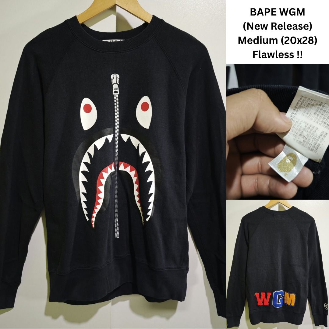 BAPE WGM Shark Sweatshirt Medium Black (Category: Coats, Jackets and Outerwear) located in Caloocan City. Submitted by thebrokebean_mla (Listing ID 1470101760, Image 1). Description: Item Details Dimensions: 20 × 28 Size: Medium Color: Black Condition: Excellent condition Tags: Complete tags included Location 📍 Metro Manila Shipping Options ❣️J&T Express (default) ❣️Lalamove (optional) #thriftfinds #thrifting #thrift #thrifted #thriftshopping .