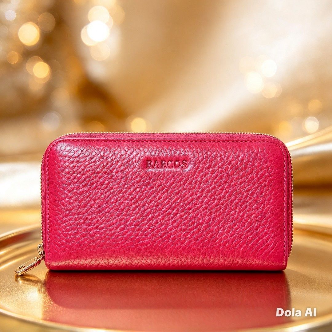 BARCOS Pink Zip-Around Wallet (Category: Wallets & Card holders) located in Caloocan City. Submitted by chonadura91470 (Listing ID 1470094939, Image 1). Description: - Brand: BARCOS - Color: Bright pink leather with gold-tone hardware - Closure: Secure zip-around design - Interior: Multiple card slots, bill compartments, and a zippered coin pocket with gold branded lining - Size: Compact, fits easily into any handbag - Condition: Clean inside and