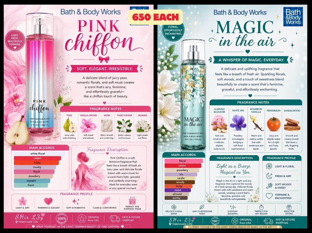 BBW FINE FRAGRANCE MIST 236ML (Category: Fragrance & Deodorants) located in Caloocan City. Submitted by shrlyvlsqz (Listing ID 1470077390, Image 1). Description: 🔸Money back if proven fake 🔸100% Original bought from BBW Store 🔸On hand and ready to ship 🔸SOLD PER PIECE ❌NO COD❌ 📍 Valenzuela 🚚 J&T / Lalamove 💰 Gcash FB Page: SHir L3y.