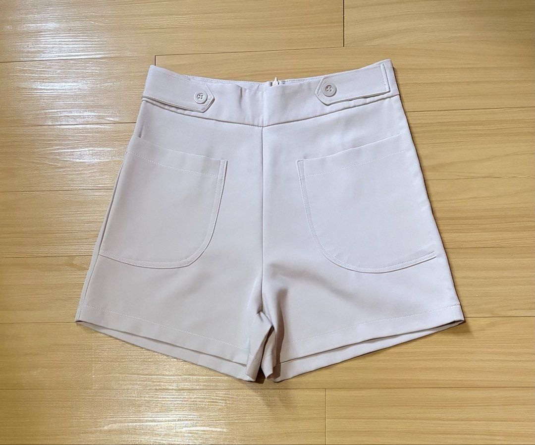 Beige High-Waisted Shorts Size 28-30 (Category: Shorts) located in Quezon City. Submitted by garagesale2026 (Listing ID 1470121751, Image 1). Description: - Never used, washed - From Bangkok - With front side pockets and a back zip closure.