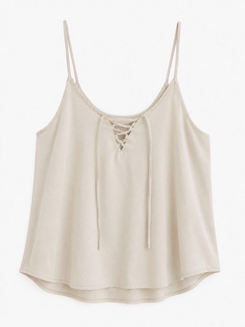Beige satin sleeveless top (Category: Sleeveless) located in Mandaluyong City. Submitted by starcrazy (Listing ID 1469987541, Image 1). Description: Fits Medium to Large Beige satin with drawstring.