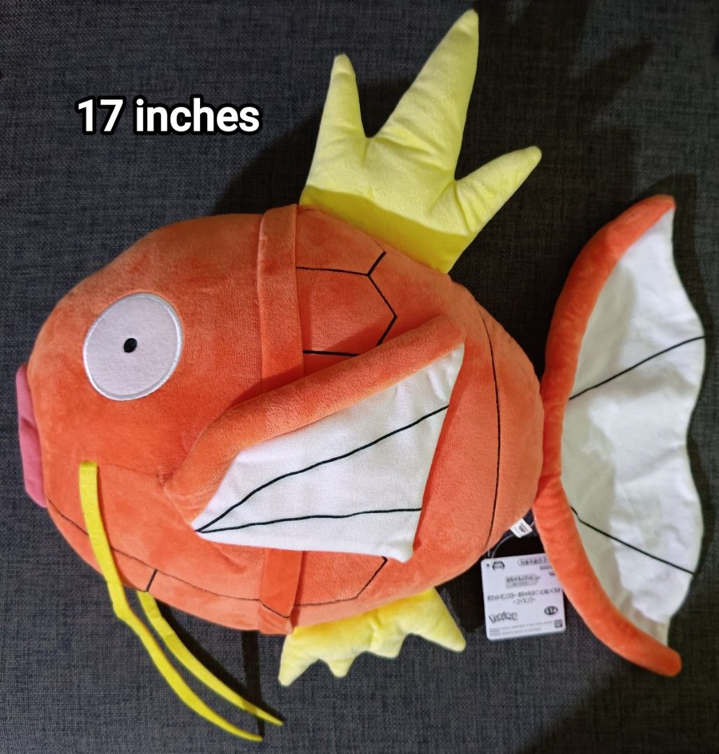 Big Pokemon Magikarp Plush (Category: Plushies & Soft Toys) located in San Pedro. Submitted by max__collectibles (Listing ID 1470127308, Image 1). Description: - Official Banpresto Pokémon merchandise imported from Japan - Size: Large, measures approx. 17 inches long - Material: Super soft fabric with vibrant orange and yellow colors - Perfect for hugging, collecting, or bed display.