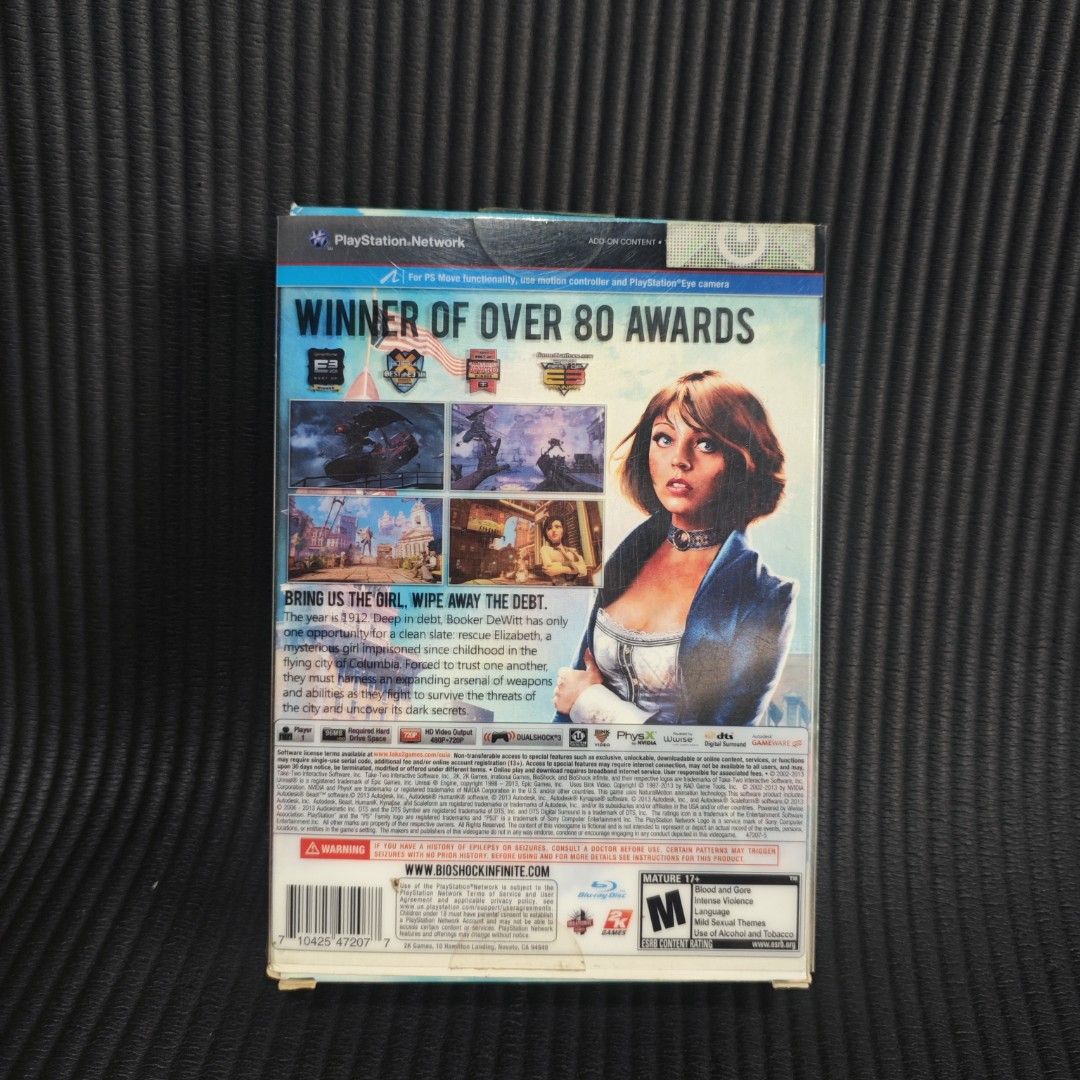 Bioshock Infinite Premium Edition PS3 Game R3 (Category: PlayStation) located in Quezon City. Submitted by shopme_gadget30 (Listing ID 1470021143, Image 2). Description: kindly read the details first for sale fixed price mint condition tested and working with Case and disc game with Manuals with limited artbook and big box with handyman figure with devils Kiss Lithograph with murder of crows keychain with digital soundtrack compatible to ps3 cons