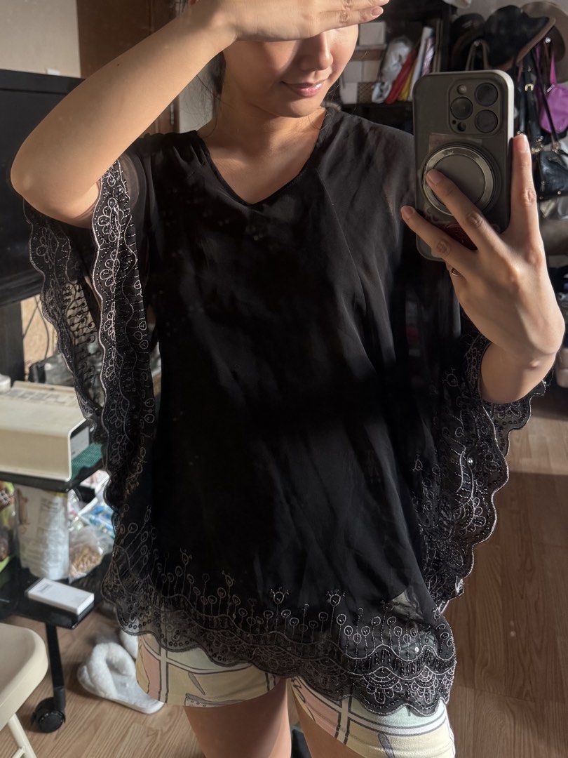 Black Lacey Poncho (Category: Coats, Jackets and Outerwear) located in Taguig. Submitted by marysmarket (Listing ID 1470086469, Image 1). Description: Prettiest cover-up! Appropriate for any age too. With inner sando. .