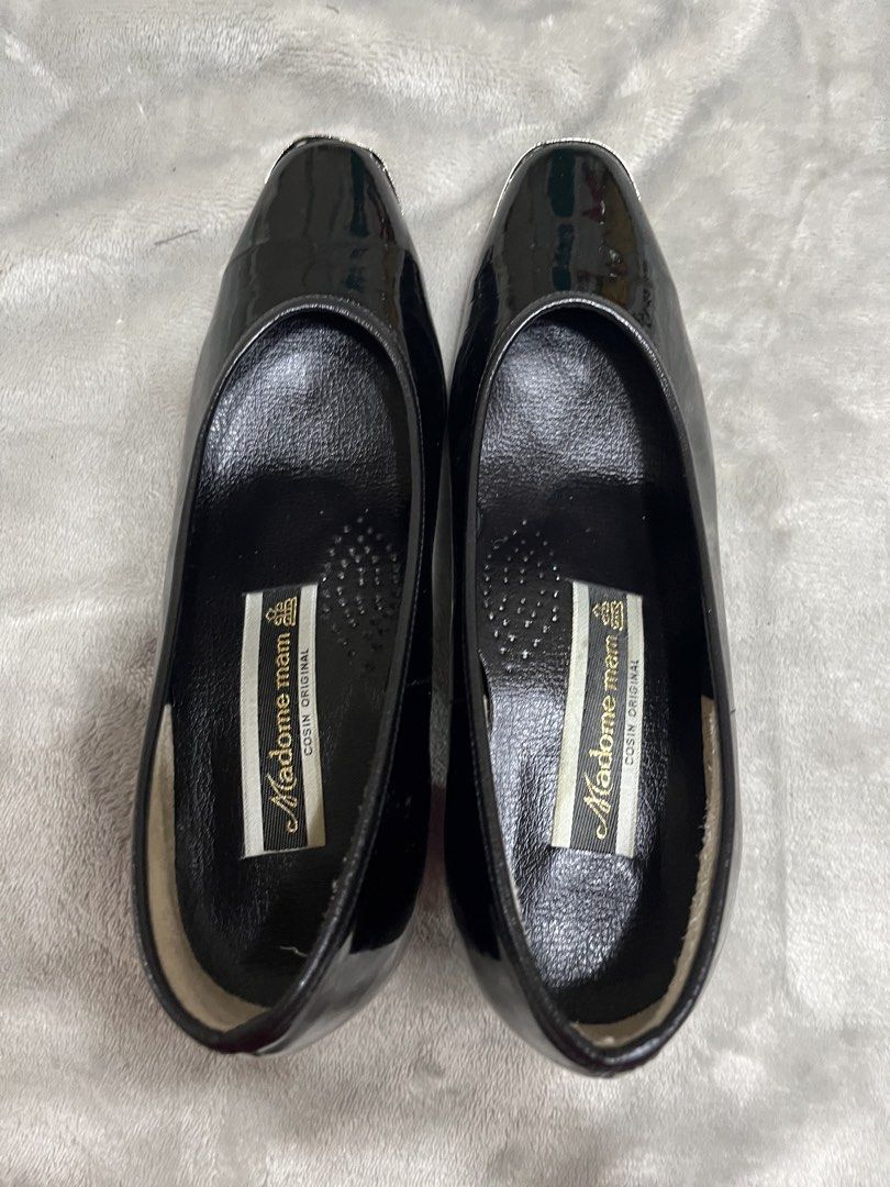 Black shoes heels (Category: Heels) located in Bacoor. Submitted by ayit. (Listing ID 1470049809, Image 2). Description: Orig personal japan Size 6 sf inc 22cm 8.5 inches - Brand: Madame Mam (Cosin Original, Japan Brand) - Color: Glossy Black Patent - Size: EU 37 / UK 4 / US 6 - Heel Type: Stable chunky heel for all-day comfort - Design Features: Classic closed-toe pump style with chic silver metal accents on the toe and heel base - Condition: We