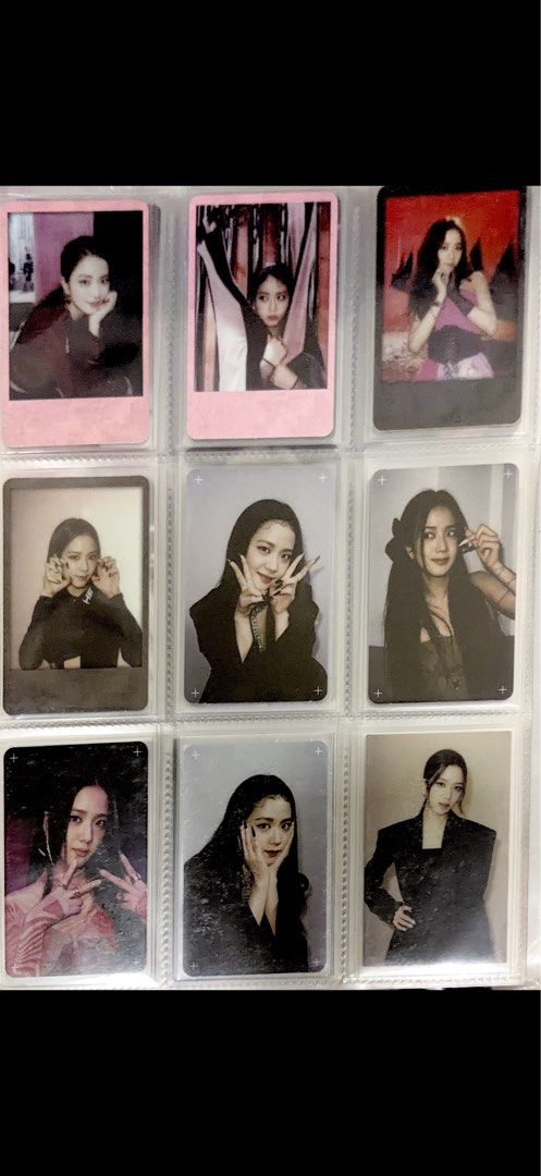 BLACKPINK Jisoo Photocards Collection (Category: K-Wave Merchandise) located in Quezon City. Submitted by andre25_ (Listing ID 1470054242, Image 1). Description: - Full page of 9 Jisoo photocards and polaroids - Features various iconic outfit eras (black blazers, pink tops, and red lighting shots) - Stored neatly in collectible binder sleeves - Great for starting or completing your K-pop collection - Shipped safely with protective packaging.