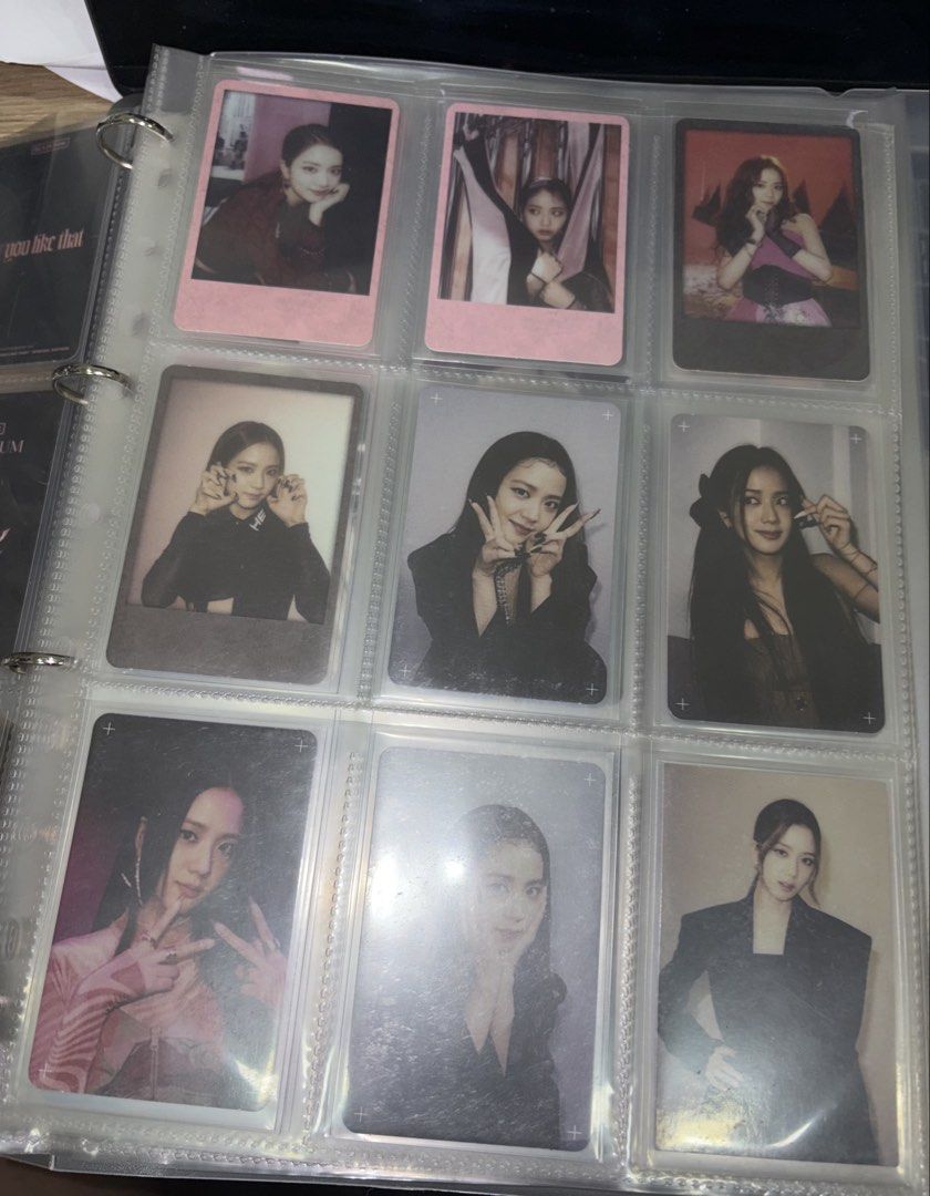 BLACKPINK Jisoo Photocards Collection (Category: K-Wave Merchandise) located in Quezon City. Submitted by andre25_ (Listing ID 1470054242, Image 2). Description: - Full page of 9 Jisoo photocards and polaroids - Features various iconic outfit eras (black blazers, pink tops, and red lighting shots) - Stored neatly in collectible binder sleeves - Great for starting or completing your K-pop collection - Shipped safely with protective packaging.