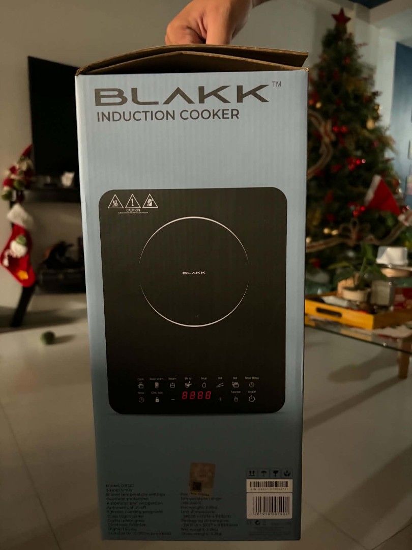 Blakk Induction Cooker Model OBSIC (Category: Cookers) located in Pasay City. Submitted by clotheslinemanila (Listing ID 1470066411, Image 2). Description: - Brand: Blakk Induction Cooker - Condition: Brand new in original box (opened only to take photos, never used) - Cooking Modes: 7 preset cooking programs - Temperature Control: 8-level temperature settings - Interface: Modern glass touch panel - Safety Features: Child lock function, overheat 