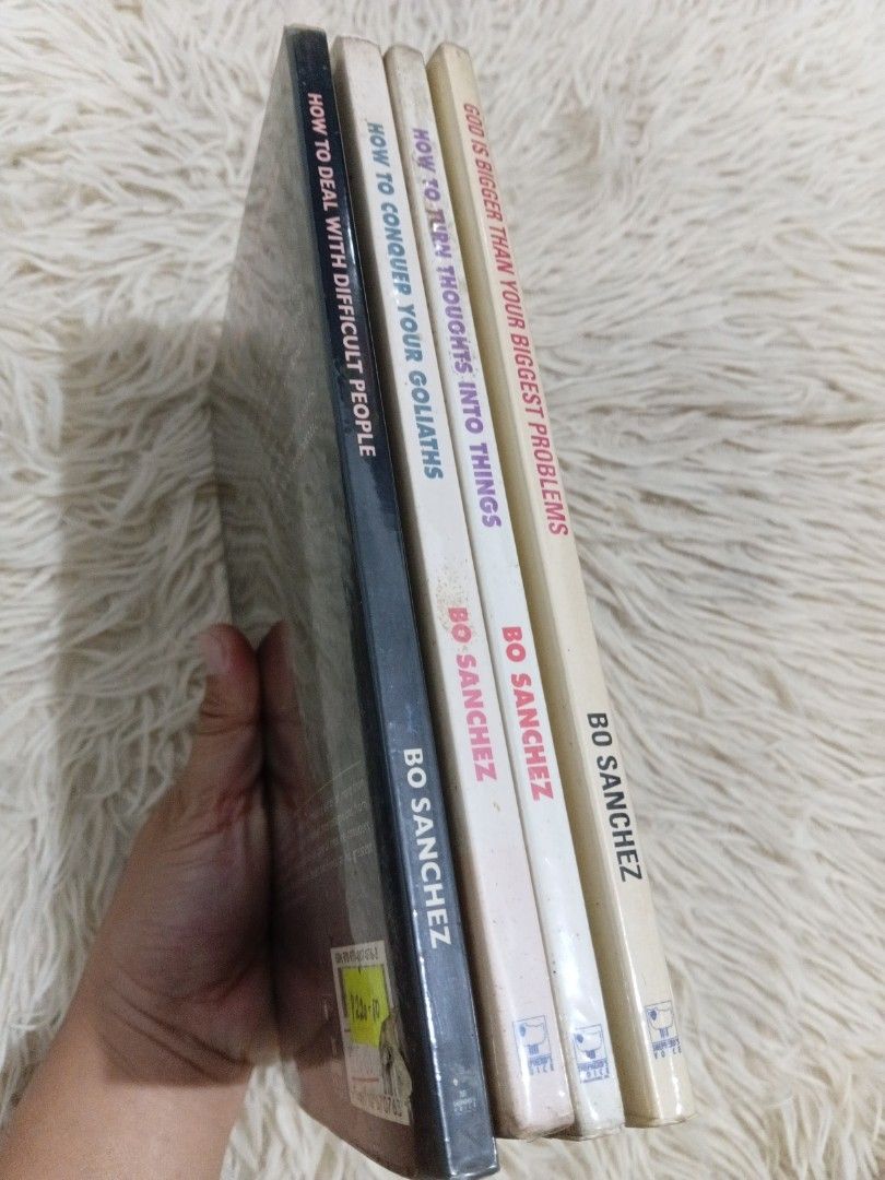 Bo Sanchez Books (Category: Storybooks) located in Cavite. Submitted by nathstelein_finds (Listing ID 1470120350, Image 3). Description: 95 each - Format: Paperback editions - Included Titles: * God Is Bigger Than Your Biggest Problems * How to Turn Thoughts Into Things * How to Deal With Difficult People * How to Conquer Your Goliaths - Topics: Personal growth, spirituality, and overcoming life challenges - Condition: Great reading material for 