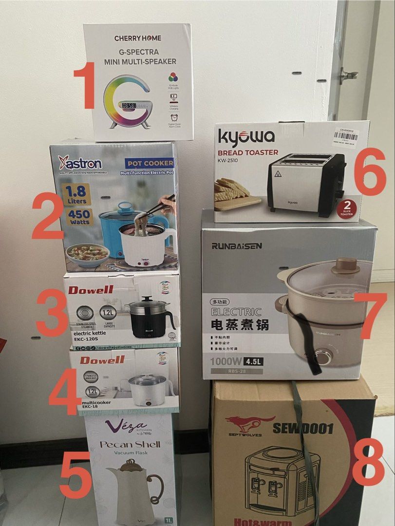 Brand New Kitchen Appliances (Category: Cookware & Accessories) located in Muntinlupa City. Submitted by pinknpeach (Listing ID 1470031259, Image 1). Description: These are all new, unopened. RFS: Decluttering items that will not be used. 📍 items will come from Sucat 🚚 shipping c/o buyer via SDD (lalamove/grab) MOP: gcash 1. G-Spectra Mini Speaker - P950 2. Astron Pot Cooker 1.8L - P400 3. Dowell Multicooker w/ Steamer 1.2L - P680 4. Dowell Mul