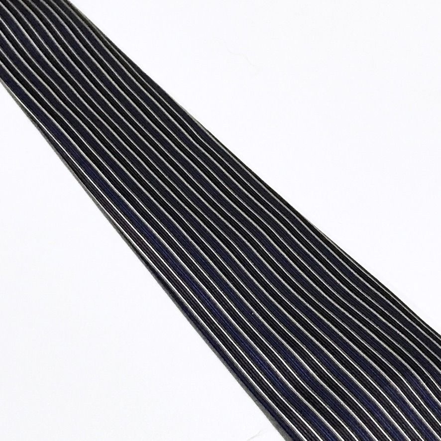 Brick House Vertical Stripes Slim Neck Tie (Category: Ties) located in Taguig. Submitted by retrogaze (Listing ID 1470001684, Image 3). Description: This slim necktie by Brick House features a deep purple and dark eggplant base woven with a crisp vertical ribbed texture. The body is styled with fine vertical pinstripes in alternating bands of royal blue, charcoal grey, and crisp white. Recommended Suit & Shirt Pairings: • The Executive Classic: D