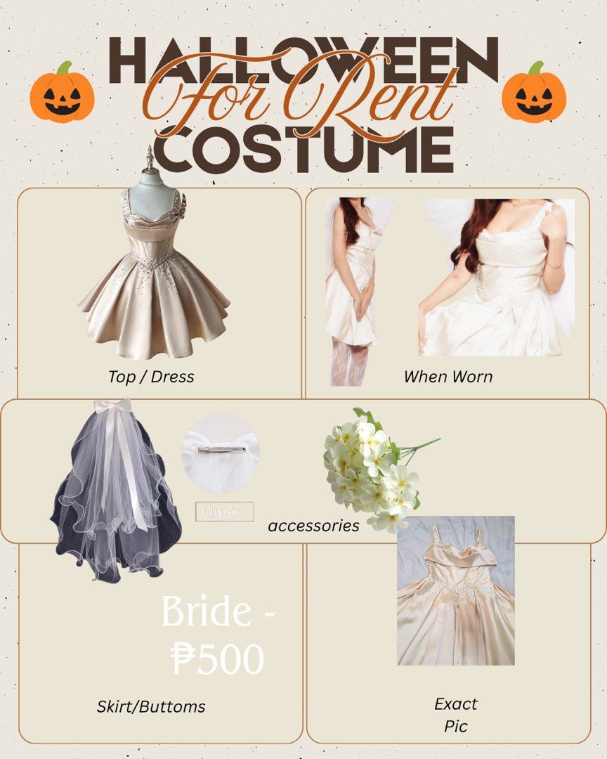 BRIDE HALLOWEEN COSTUME FOR RENT (Category: Dresses) located in Rizal. Submitted by thish1345 (Listing ID 1469973490, Image 1). Description: stop the wedding! inspired BRIDE more in my profile inclusions : - cocktail gown dress - wedding veil - flowers .