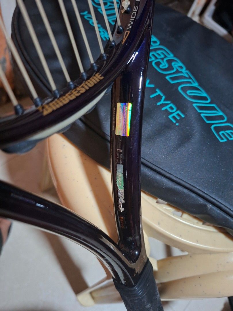 Bridgestone Burst-Forth Tennis Racket 107 Sq In (Category: Racket and Ball Sports) located in Bulacan. Submitted by ourdailyfinds (Listing ID 1470019515, Image 3). Description: 🎾 FOR SALE: VINTAGE 90s BRIDGESTONE BURST-FORTH WIDE BODY 107 💜✨ Price: ₱1,650 ONLY 👀 “You’re Just My Type!” — a vintage racket with personality! Looking for something different from the usual tennis rackets? This Bridgestone Burst-Forth Wide Body is a Japanese-market v