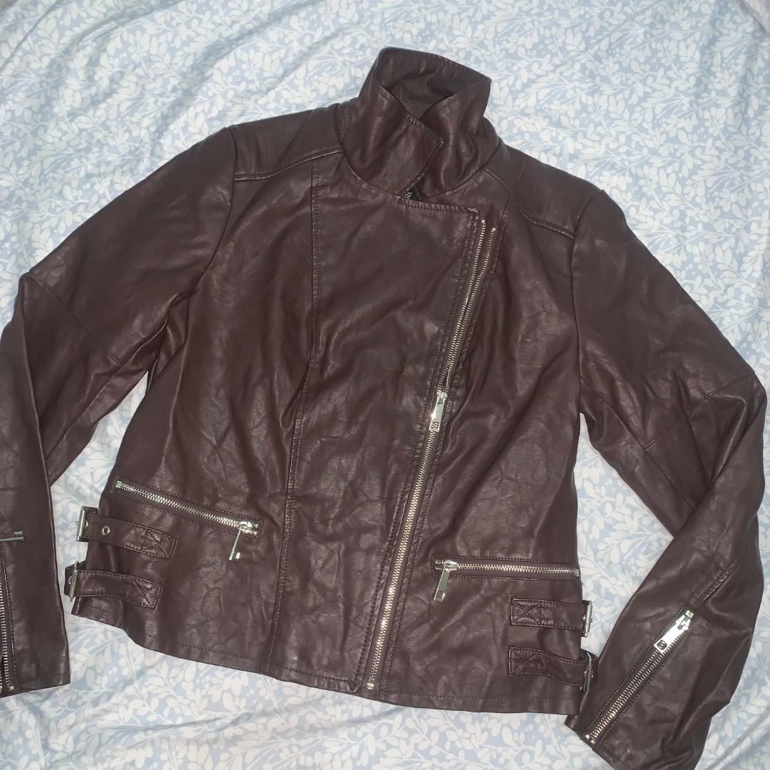 BROWN LEATHER JACKET (Category: Coats, Jackets and Outerwear) located in Quezon City. Submitted by odd.and.ends (Listing ID 1470138397, Image 2). Description: BRAND: a.n.a (A New Approach) SIZE: Medium to Large DETAILS: Silver-tone hardware, zippered pockets, zippered cuffs, and adjustable side waist buckle straps.