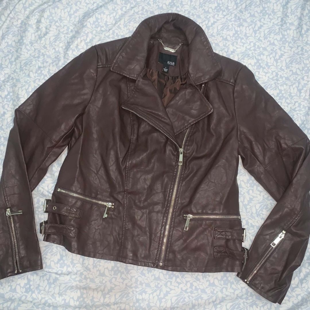 BROWN LEATHER JACKET (Category: Coats, Jackets and Outerwear) located in Quezon City. Submitted by odd.and.ends (Listing ID 1470138397, Image 1). Description: BRAND: a.n.a (A New Approach) SIZE: Medium to Large DETAILS: Silver-tone hardware, zippered pockets, zippered cuffs, and adjustable side waist buckle straps.