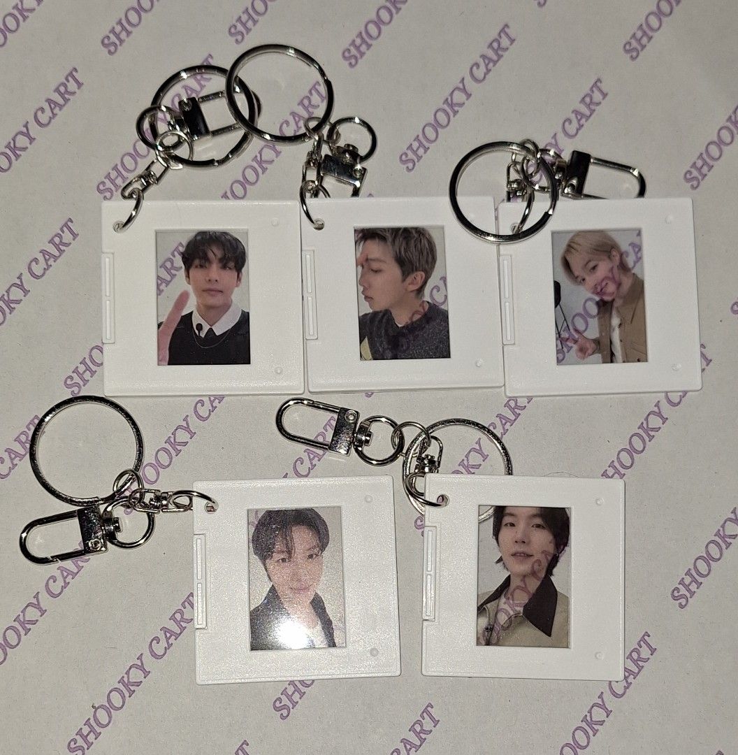 BTS Photo Slide Keychains Kpop Keyrings (Category: K-Wave Merchandise) located in Marikina City. Submitted by shookycart (Listing ID 1470104225, Image 1). Description: - Avail members - RM, SUGA, V, JHOPE AND JIMIN - 150 each.