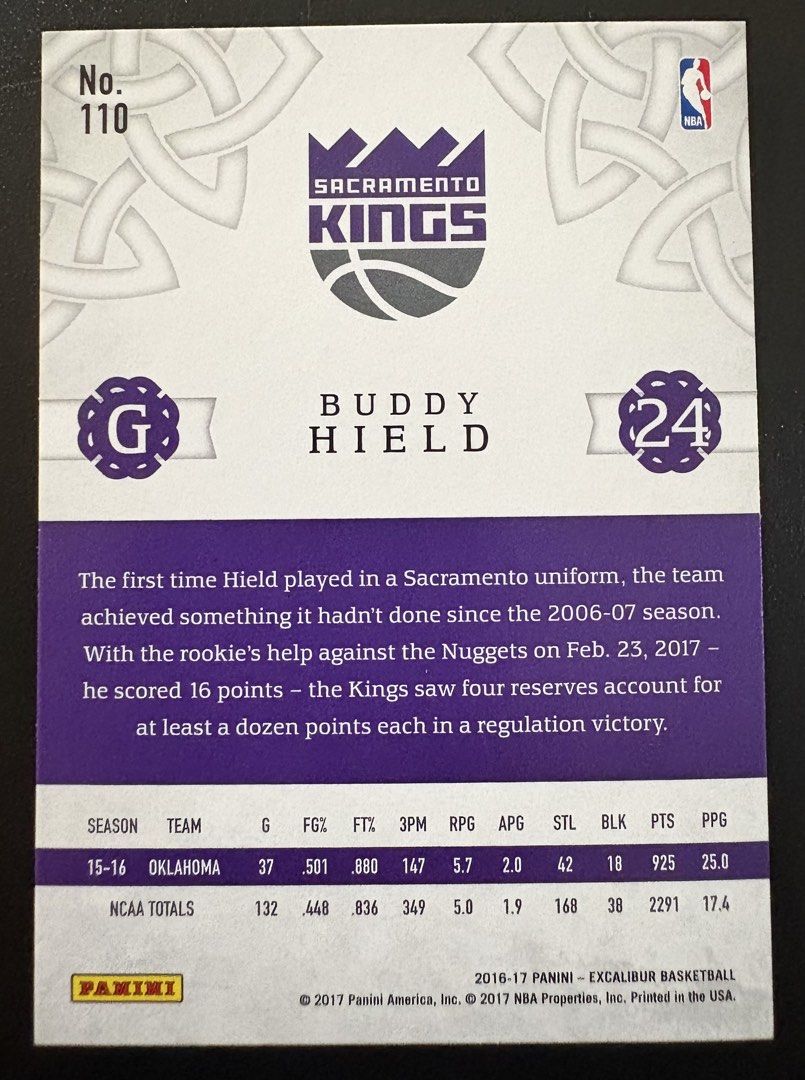 Buddy Hield 110 (Category: Raw Singles) located in Manila. Submitted by steadycards80 (Listing ID 1469958665, Image 2). Description: Rookie card.