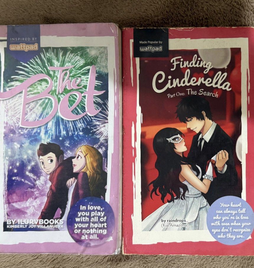BUNDLE: Finding Cinderella and The Bet (Category: Storybooks) located in Manila. Submitted by vaultfinds (Listing ID 1469879873, Image 1). Description: Two Wattpad books bundled together. Includes Finding Cinderella Part One: The Search by raindrops_ (Kia Amazona) and The Bet by ilurvbooks (Kimberly Joy Villanueva). Both popular online romance novels in paperback format. Great reads for romance fans. Selling as a set or get it for ₱75 each.