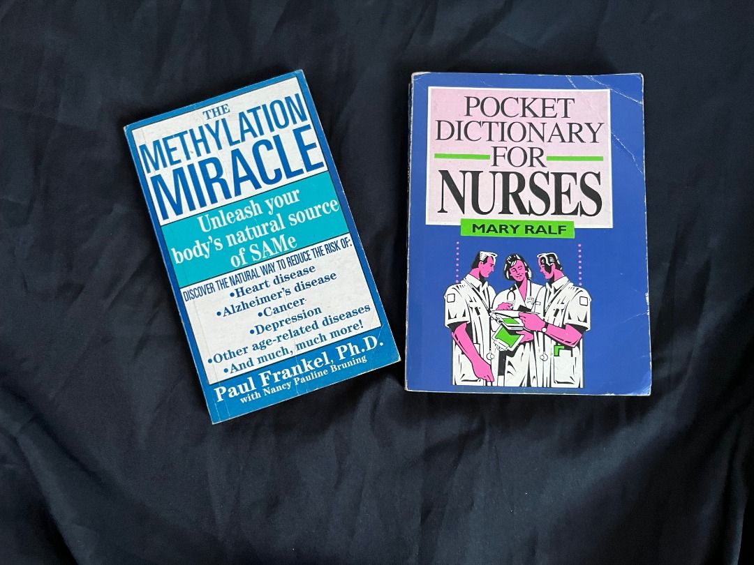 [BUNDLE] Used Medical Pocket Books (Category: Textbooks) located in Quezon City. Submitted by shime_diel (Listing ID 1470117545, Image 1). Description: Sold as a bundle - Pocket Dictionary for Nurses by Mary Ralf - The Methylation Miracle by Paul Frankel Ph D..