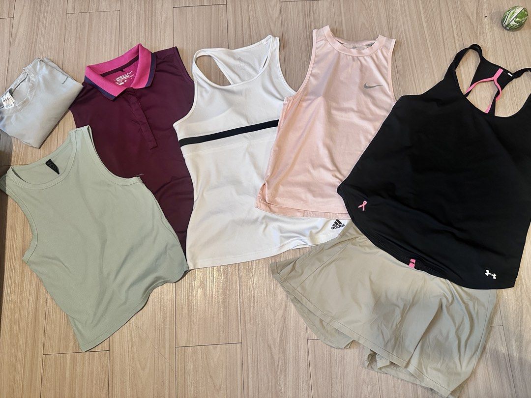 Bundle Women's Branded Activewear S-M (Category: Activewear) located in Rizal. Submitted by kts_closet (Listing ID 1469987396, Image 1). Description: Bundle of my own activewear which I am not using anymore. In very good condition. Skirt is unused pa. Sizes are between small to medium. Brands of the top are nike, nike golf, adidas, underarmour, cotton on. And one medium top from Decathlon. .