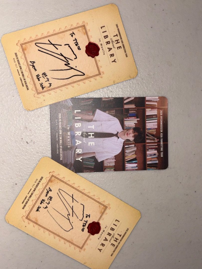 Byeon Woo Seok Photocard (Category: K-Wave Merchandise) located in Caloocan City. Submitted by faith35 (Listing ID 1470042706, Image 3). Description: - Official Byeon Woo Seok photocard from 'The Secret Library' fanmeet Philippines - ₱3000 for all & get Free Confetti if you get all 3 - 1 PC is ₱1000 - Clean edges with no bends, scratches, or flaws spotted.
