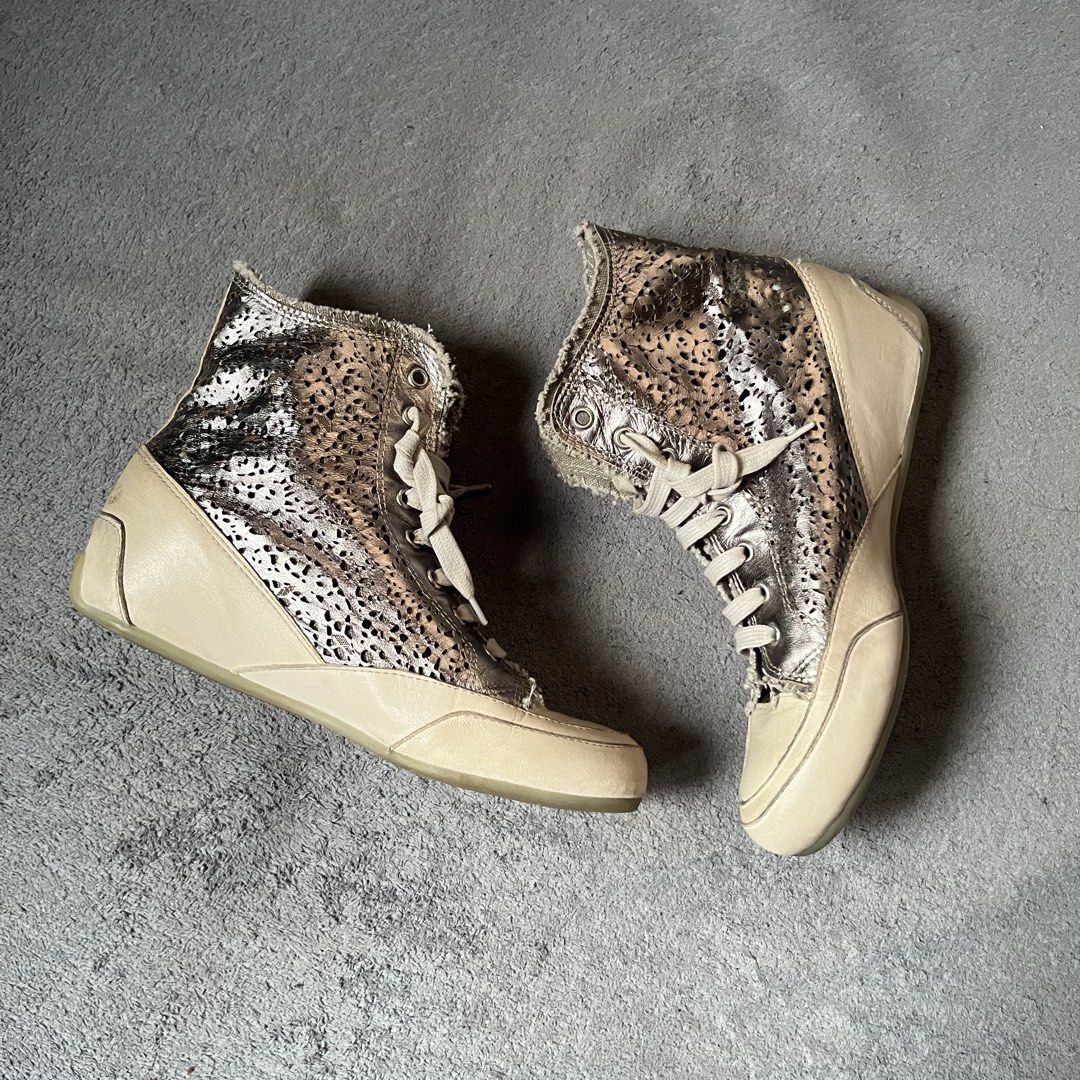 Candice Cooper high top metallic silver wedge sneakers (Category: Dress Shoes) located in Hagonoy. Submitted by ianthrift_ph (Listing ID 1470049377, Image 3). Description: complete tags/authentic 7.5 US / 38 FR excellent condition no issue.