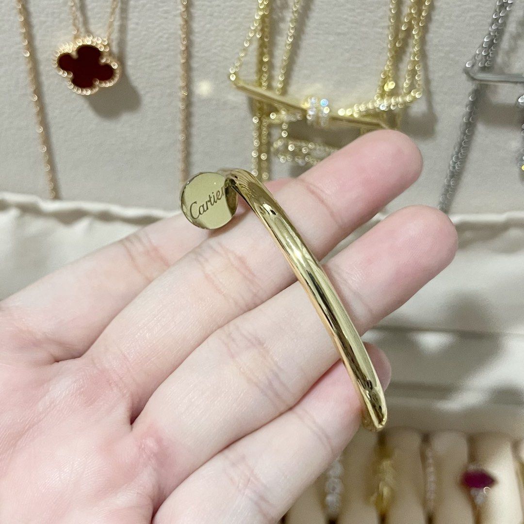 CARTIER NAIL GOLD BANGLE (Category: Bracelets) located in Talavera. Submitted by curatedbykhy (Listing ID 1470077000, Image 3). Description: gandaaa ng color! may cartier marking size 15-16cm.