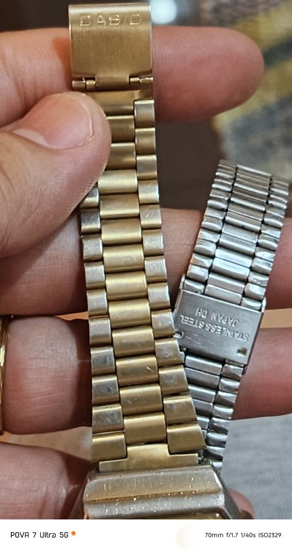 Casio Vintage Gold A168 (Category: Women's Watches) located in Quezon City. Submitted by junseller18 (Listing ID 1469973127, Image 2). Description: newly replaced battery 10/23/26 Mitsubishi alkaline cr2016. - Brand/Model: Casio Vintage Gold A168 (Module 3298) - Origin: Made in Japan - Display: Digital with Electro-Luminescence backlight - Material: Stainless steel back with gold-tone finish - Condition: Pre-owned with visible signs of wear and p