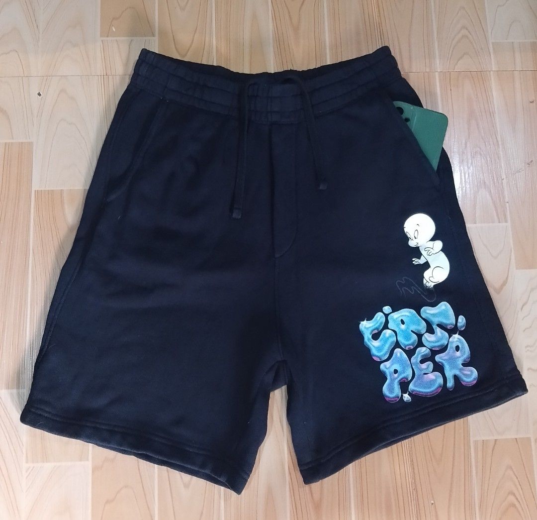 Casper Black Sweatshorts H&M Collaboration (Category: Shorts) located in San Jose del Monte. Submitted by azetor (Listing ID 1469991803, Image 2). Description: Black sweatshorts with Casper the Friendly Ghost graphic on the leg. Cool bubble letter font spells out Casper. Elastic waistband with adjustable drawstring cords. Made from comfortable fleece cotton material. Includes two side pockets. Official H&M collaboration merchandise. Great casual 