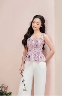 Cassia Ribbon Frill Broderie Anglaise Peplum Top - Iconic White, Women ...