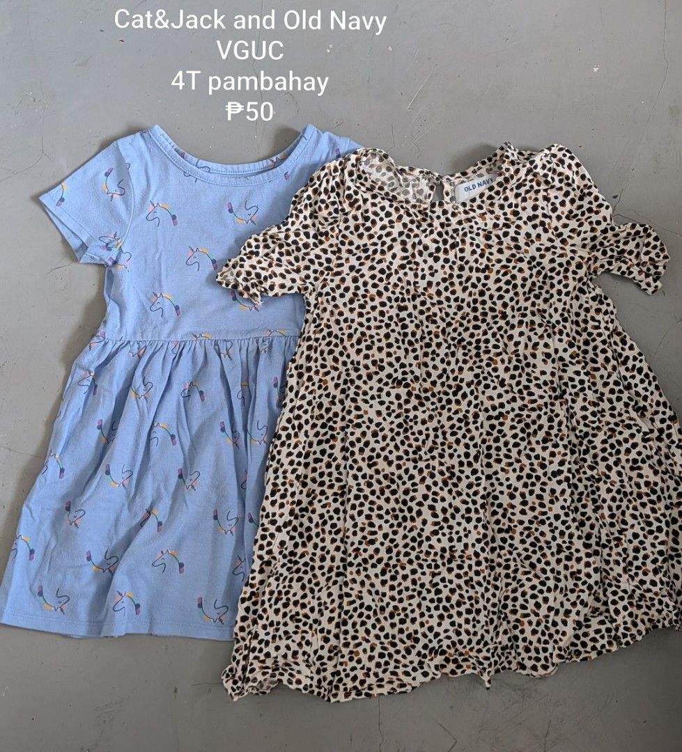 Cat & Jack and Old Navy Dresses 4T (Category: Babies & Kids Fashion) located in Tanay. Submitted by misyelleysim (Listing ID 1469962372, Image 1). Description: - Set of 2 toddler dresses (Size 4T) - Includes: Blue unicorn print dress & Old Navy animal print dress - Material: Soft and comfortable cotton - Perfect casual wear for everyday play around the house - Easy to slip on and off.