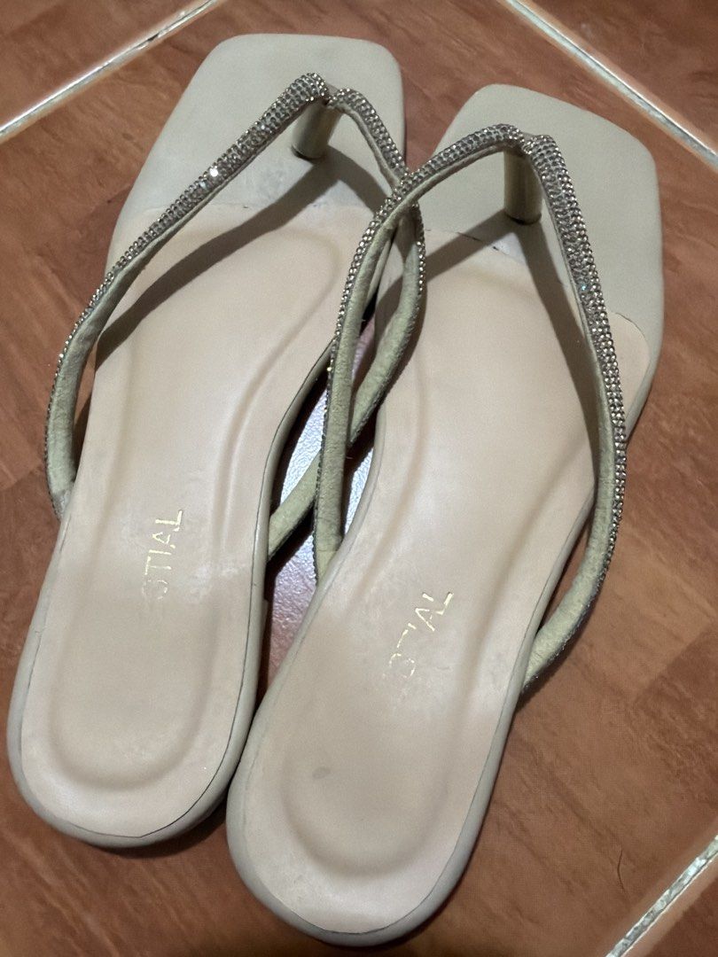 Celestial Rhinestone Strappy Sandals Black and Nude Pair Bundle (Category: Flats & Sandals) located in Manila. Submitted by ortegafam (Listing ID 1470087273, Image 3). Description: - Brand: Celestial - Includes: 2 pairs of sandals (Black and Nude) - Design: Square toe, thin rhinestone-covered straps, easy slip-on with toe post - Soles: Flat with light wear on the bottom - Versatility: Perfect for casual days or dressing up summer looks - Conditio