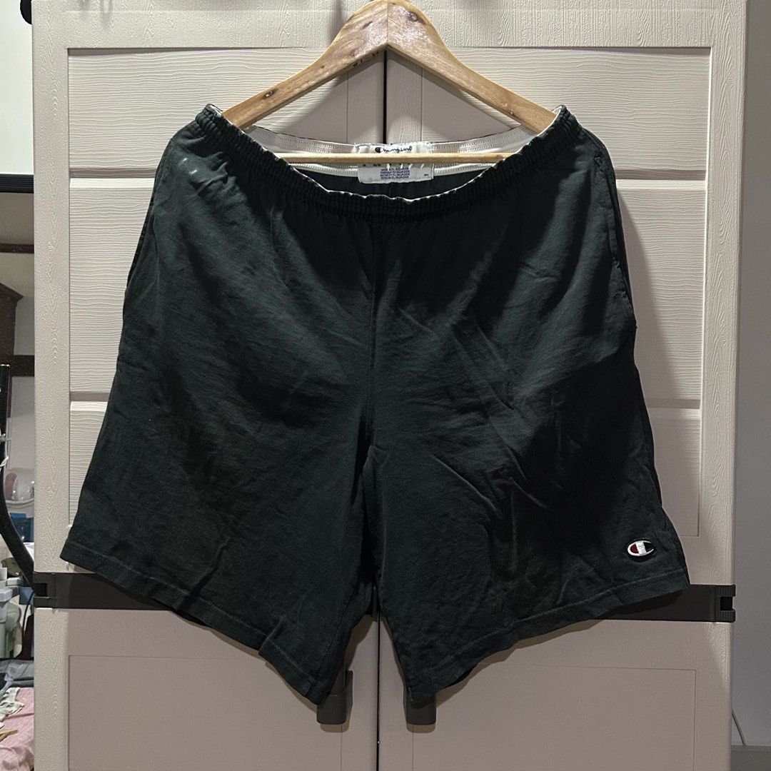 Champion Black Cotton Shorts (Category: Shorts) located in Baguio. Submitted by thrift_zi3 (Listing ID 1469957629, Image 1). Description: Champion Black Cotton Shorts Medium on tag W 34"-40" L 19" leg opening 13" *good fade, pin holes on linings, mini repairs Mine 150.