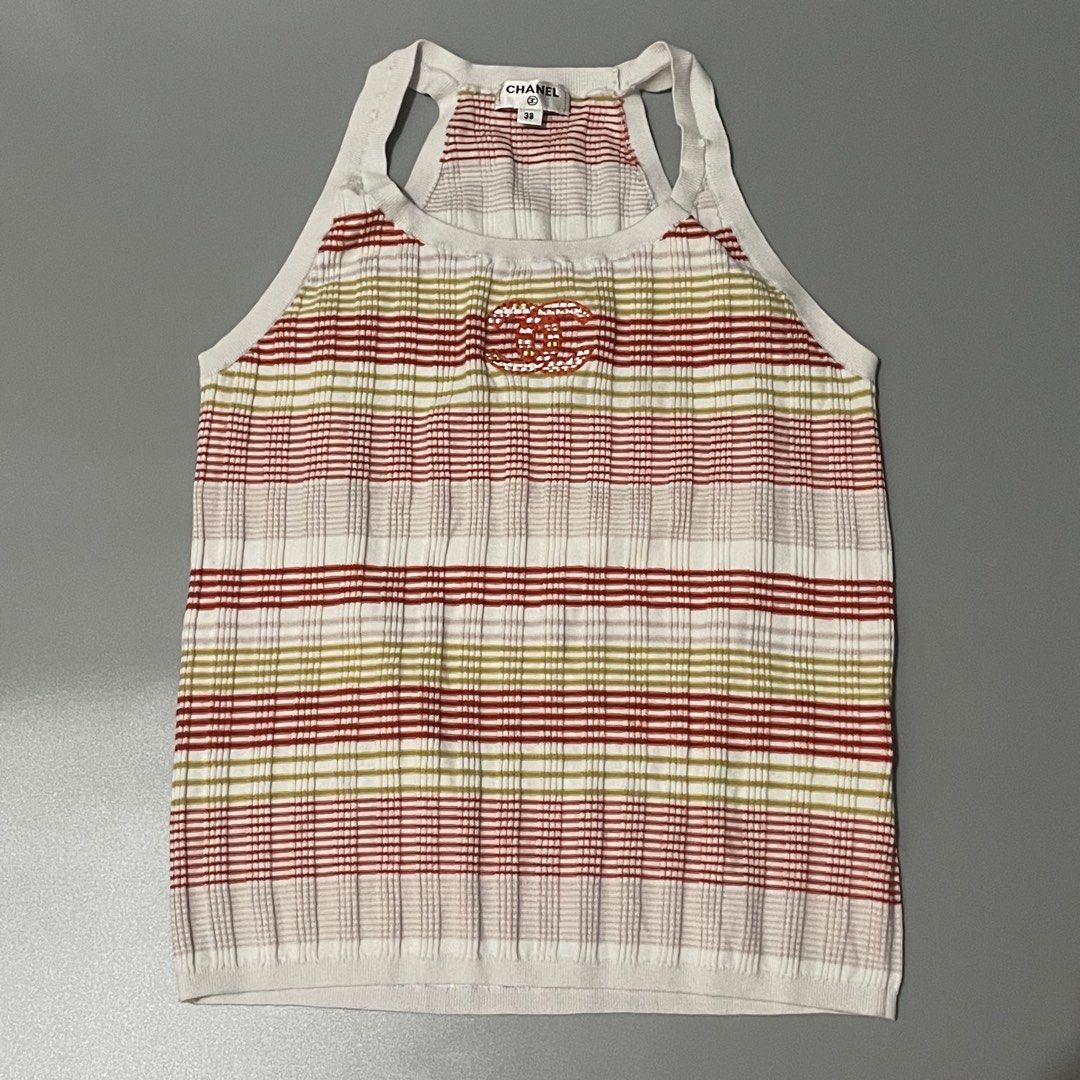 Chanel Knit Striped Tank Top (Category: Sleeveless) located in Manila. Submitted by astral_ (Listing ID 1470104976, Image 1). Description: Chanel Knit Striped Tank Top Size: 38 Condition: 10/10 Issue: None Dimes Width: 15 in Length: 19 in Price: 1,500 shipped.
