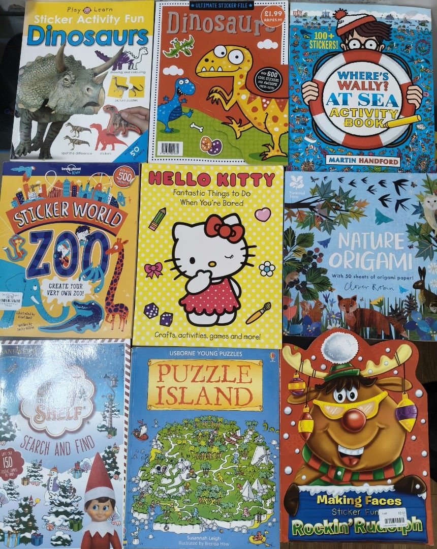 Children's Activity Sticker Coloring Book Bundle (18+4 free) (Category: Children's Books) located in Makati City. Submitted by wowkidsbook (Listing ID 1469978114, Image 3). Description: For as low as 40 each! Sold as a bundle only. Bundle includes the following: - Sticker Activity Fun Dinosaurs - Ultimate Sticker File - Where's Wally? At Sea Activity - Sticker World Zoo - Hello Kitty - Nature Origami - The Elf on the Shelf - Puzzle Island - Makin
