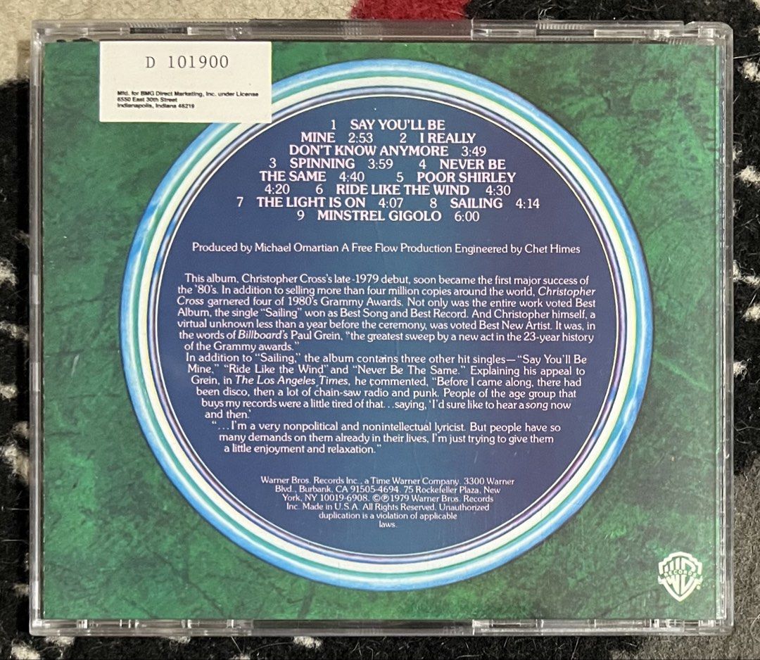 Christopher Cross - Self Titled (1979) (Category: CDs & DVDs) located in San Fernando. Submitted by yslkouros (Listing ID 1470048589, Image 2). Description: Cross’ Grammy-winning debut album. Quite Rare.
