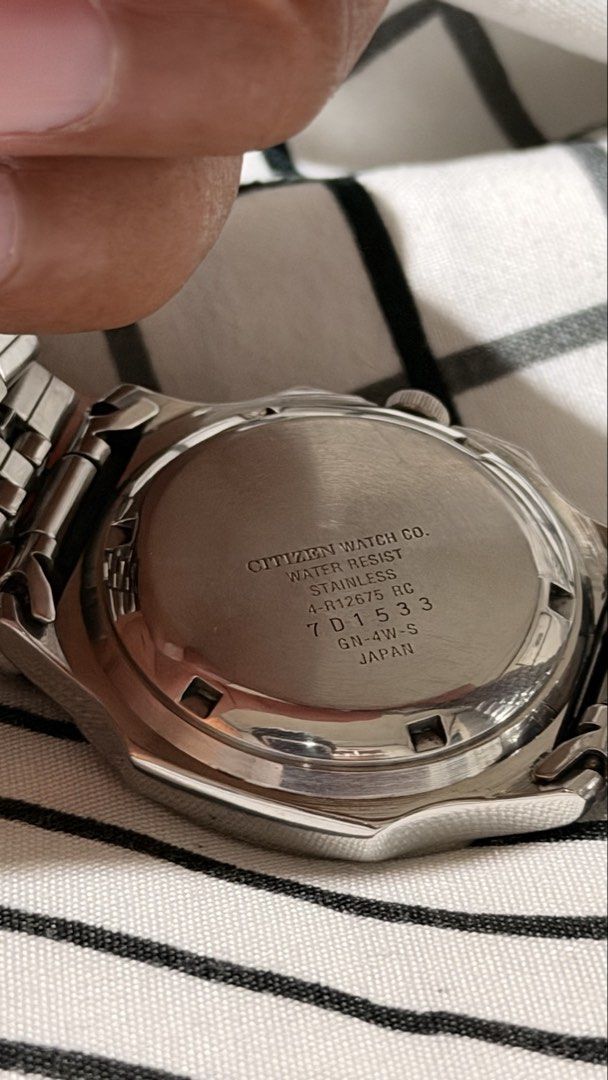 Citizen Automatic Silver Stainless Steel Watch with Grey Dial (Category: Men's Watches) located in Cavite. Submitted by bwesita (Listing ID 1470009468, Image 3). Description: - Brand/Model: Citizen Eagle 7 - Movement: Automatic - Japan Caliber: 8200 - Serial # 7D1533 - Patina Gray Dial and day-date display at 3 o’clock - 36mm - Open back case - Jubilee Bracelet - Replacement box - 8/10 Condition NOTE: Need some slight cleaning .
