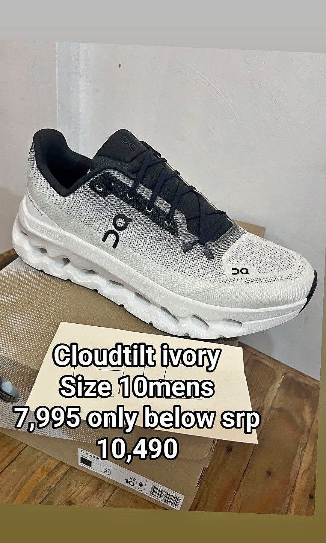 Cloudtilt ivory (Category: Sneakers) located in Makati City. Submitted by giesneak (Listing ID 1470138884, Image 1). Description: For sale OnCloud tilt ivory Size 10 mens OnCloudtilt midnight size 9.5mens 7,995 each only below srp 10,490 Brand new Imus area Ship : lalamove / jnt Pm me.
