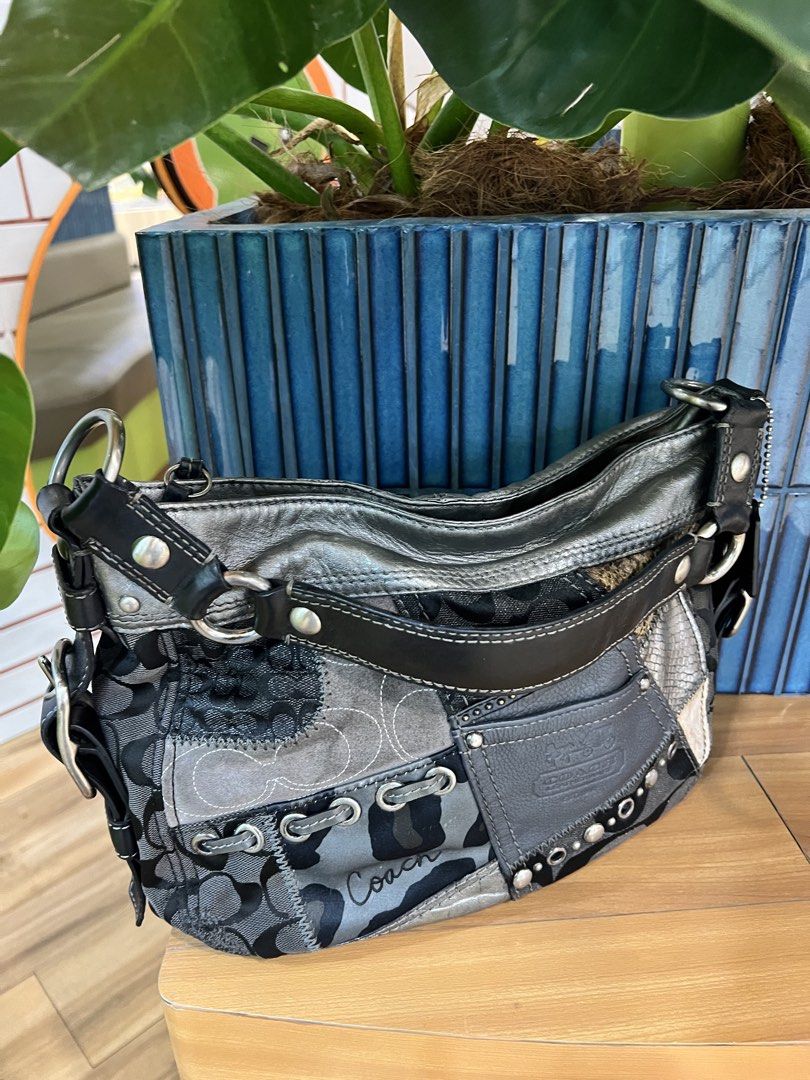 Coach Patchwork Signature Hobo Shoulder Bag Grey Black (Category: Luxury Bags & Wallets) located in Puerto Princesa. Submitted by live.dizee (Listing ID 1470122920, Image 1). Description: RARE ZOE PATCHWORK in medium size have minimal signs of use but the color condition and patches still 10/10 can send more pics for sure buyers. NO TO LOW BALLERS ❌.