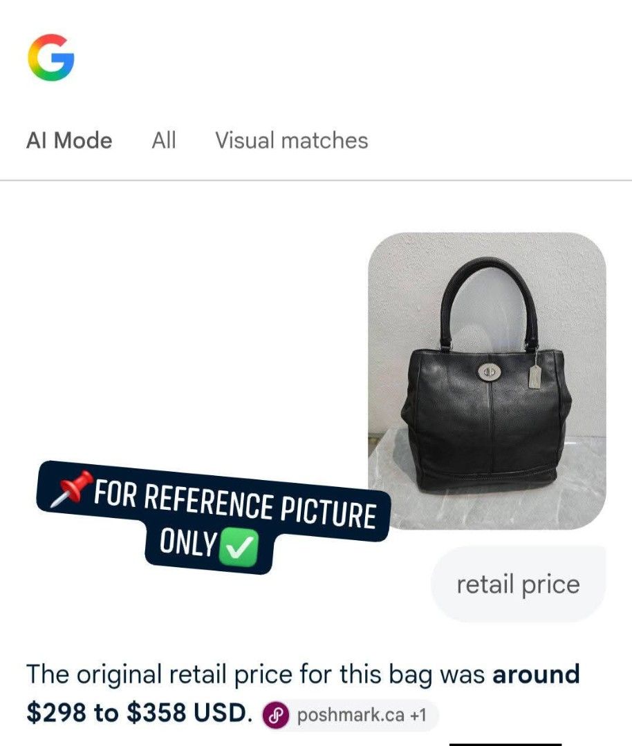 Coach Tote Bag Authentic💯💯 (Category: Tote Bags) located in Davao. Submitted by SecondhandItems97 (Listing ID 1470021193, Image 3). Description: Medium size Includes generic dustbag.