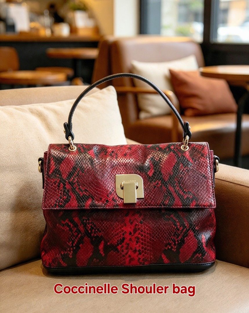 Coccinelle Red Snakeskin Pattern Shoulder Bag (Category: Luxury Bags & Wallets) located in Davao. Submitted by wengbagstuff (Listing ID 1470114837, Image 1). Description: 🍀 light signs of usage 🍀 lambskin leather, no issues 🍀 missing sling but with provision for sling...but nicer as kili bag when worn..
