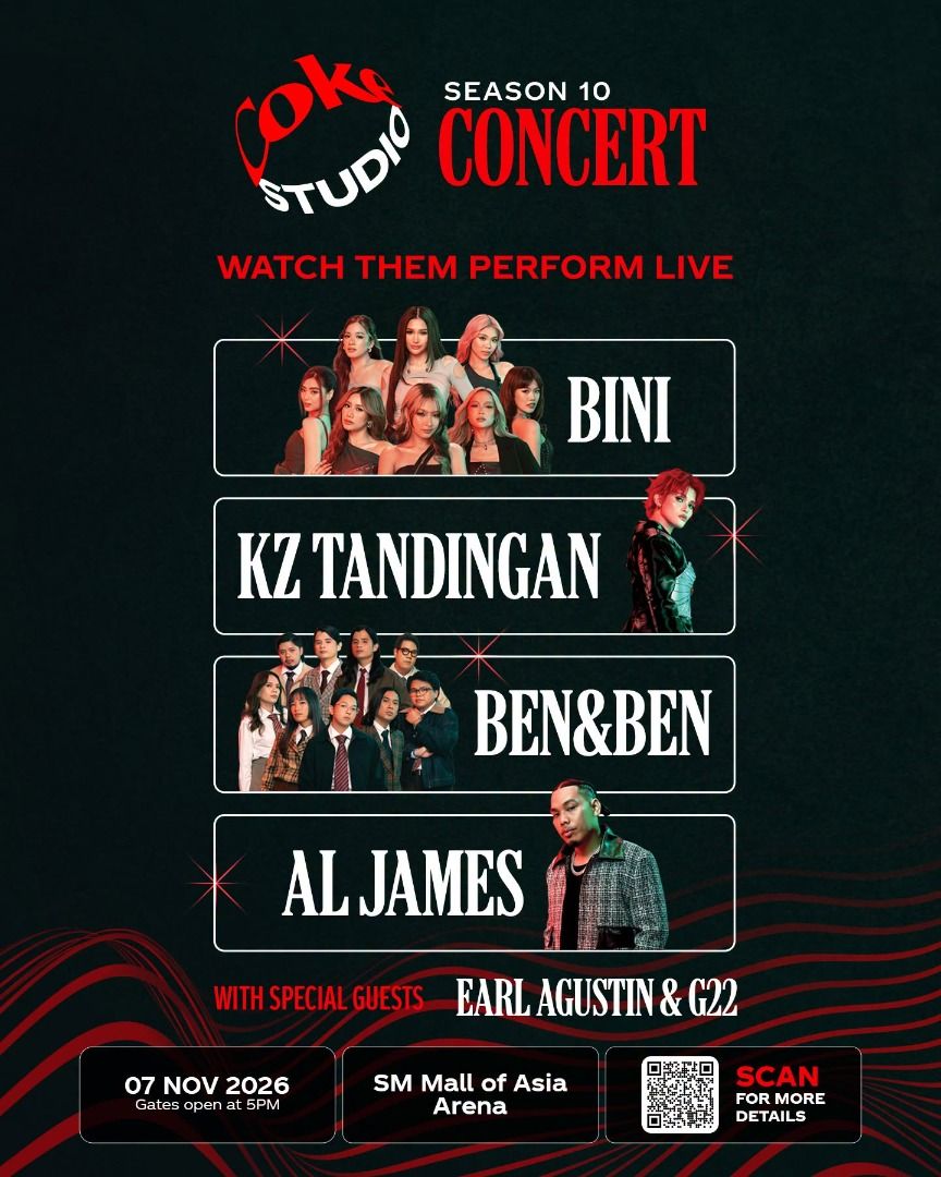 Coke Studio Season 10 SVIP1 Right (Category: Events Tickets) located in Cainta. Submitted by ceeesquared (Listing ID 1470033892, Image 1). Description: Two SVIP1 Right tickets for Coke Studio Season 10 happening this November 7, 2026 Gates open at 5 PM. Lineup includes BINI, KZ Tandingan, Ben&Ben, Al James, Earl Agustin, and G22..
