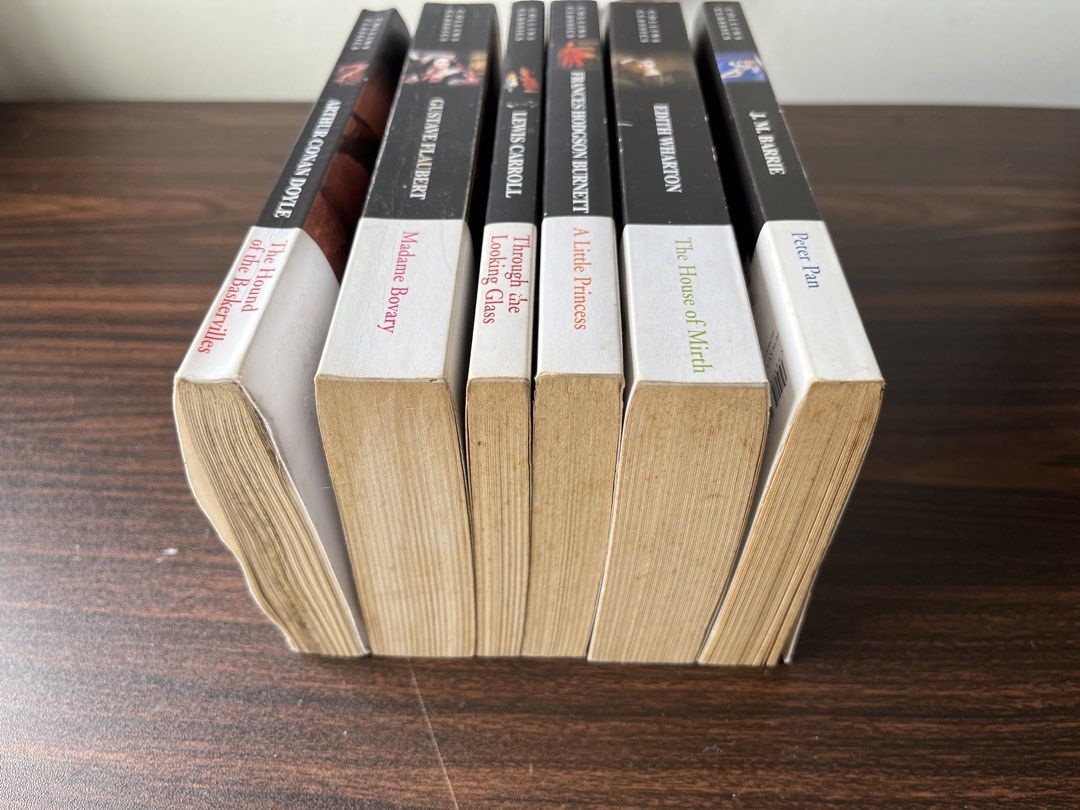 Collins Classics Paperback Book Bundle Set of 6 (Category: Storybooks) located in Manila. Submitted by una.dio (Listing ID 1469990059, Image 2). Description: ✅ 700 for COMPLETE BUNDLE (save ₱200) ✅ 150 EACH The Hound of the Baskervilles Madame Bovary Through the Looking Glass A Little Princess The House of Mirth Peter Pan Authors: Arthur Conan Doyle, Gustave Flaubert, Lewis Carroll, Frances Hodgson Burnett, Edith Wharton, and J.M. Barrie 📝 Condi