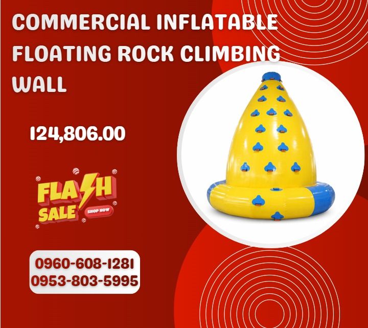 Commercial Inflatable Floating rock Climbing Wall (Category: Everything Else Others) located in Caloocan City. Submitted by michealaus73574 (Listing ID 1469954722, Image 1). Description: ◎Size: 4m Dia. x 4.5mH ◎Material 1). 0.65mm PVC: 104,676 ◎Gross Weight: 90KG ◎Packing Size: 0.6CBM ◎Material 2). 0.9mm PVC: 124,806 ◎Gross Weight: 100KG ◎Packing Size: 0.9CBM ◎MOQ: 1 piece ◎Air Pump (110v-120v or 220v-240v): Extra 5,368 per each Repair Kit: For F