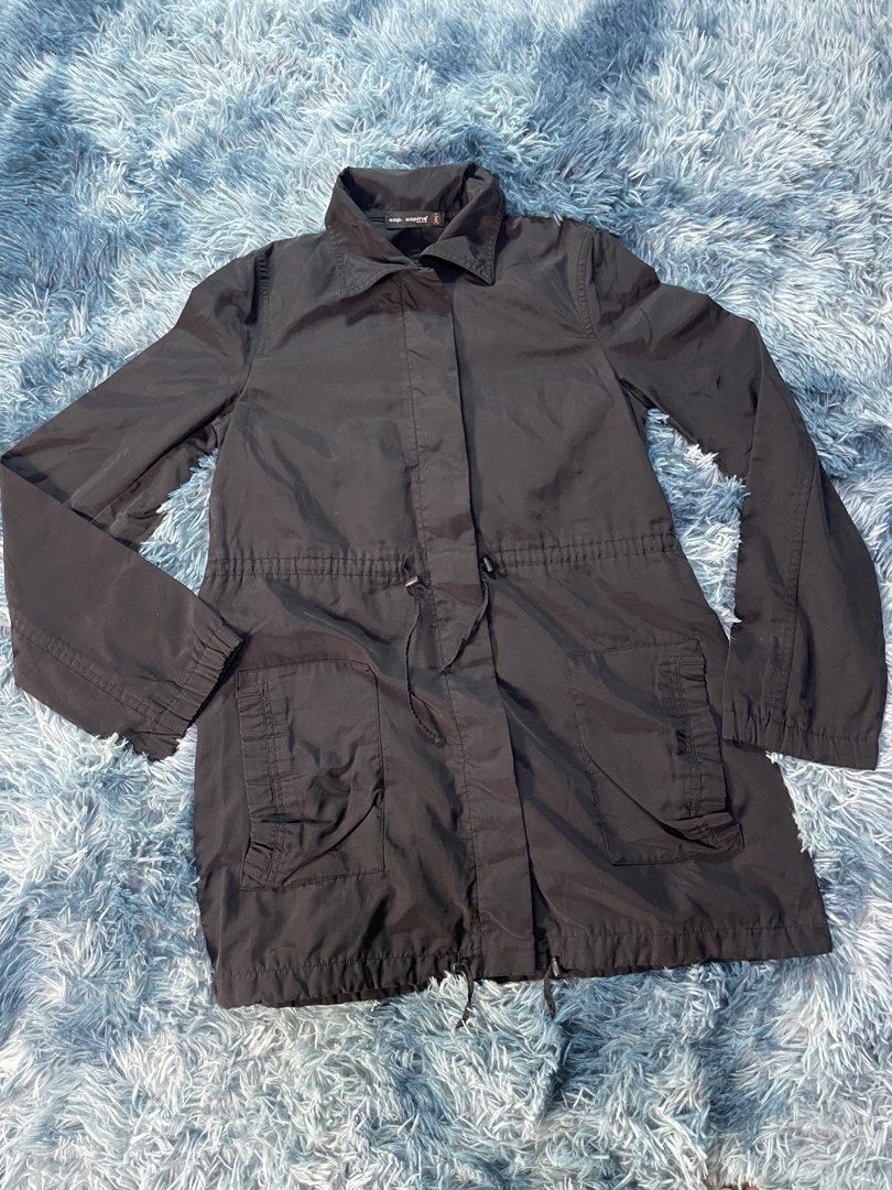 Cop. Copine Paris Black Trench Parka Jacket (Category: Coats, Jackets and Outerwear) located in Manila. Submitted by jssur (Listing ID 1470085291, Image 1). Description: - Brand: Cop. Copine Paris - Color: Classic black - Material: Lightweight, perfect for layering - Fit: Adjustable drawstring waist - Details: Front utility pockets, branded logo tag near hem - Closure & Collar: Button front with pointed collar - Sleeves: Full length with elastica