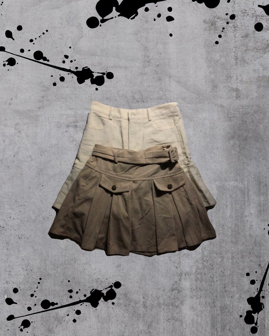 Coquette Minimalist Cozy Bundle Skirt (Category: Skirts) located in Calamba. Submitted by kiyanc3 (Listing ID 1469953651, Image 1). Description: No Issue For Beige Skirt: - Size 27-29 Medida Size - High Waist - Mini Skirt - Garterized - With Inside Shorts For Cream Skirt: - Size Large on Tag - High Waist - Pleated - Denim - With Inside Shorts.