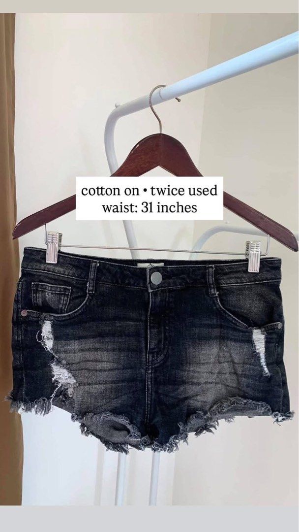 Cotton On denim black shorts (Category: Shorts) located in Tanza. Submitted by _beachespeaches (Listing ID 1470003582, Image 1). Description: Used tape measure.