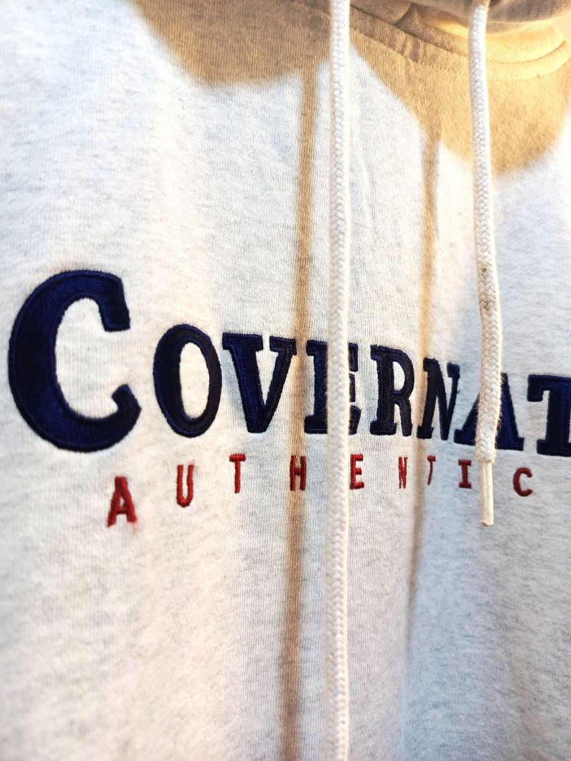 Covernat Pullover Hoodie Embroid Grey (As New) (Category: Coats, Jackets and Outerwear) located in San Francisco. Submitted by flipping_clothes (Listing ID 1470099115, Image 2). Description: ✅AUTHENTIC💯 ✅AS New ✅Color rate 10/10 light grey ✅dimes 23 X 28 ✅excellent Ribbings ✅excellent hood ✅ embroidered logo ✅crispy ✅no issue no flaws.