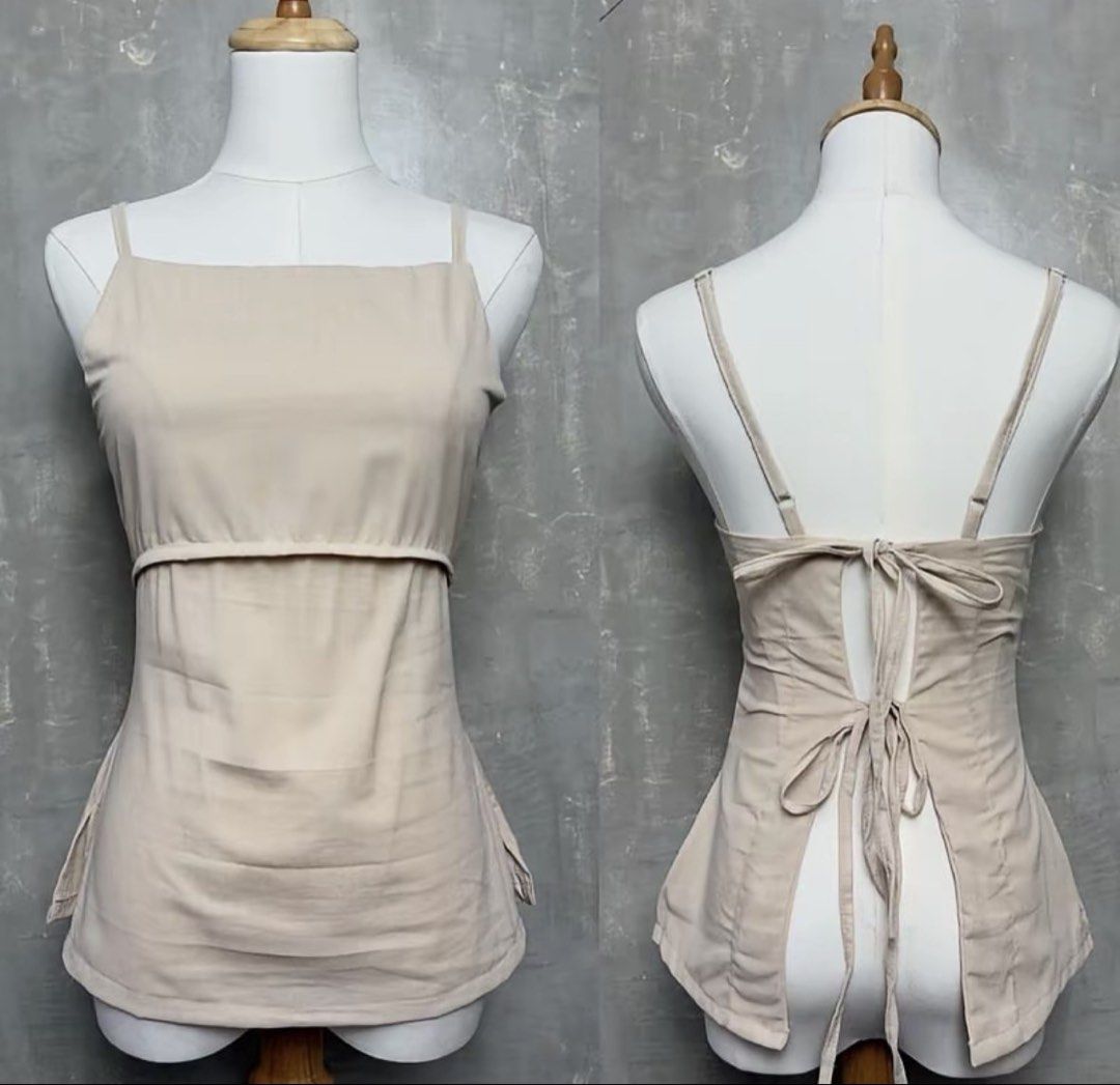 Cream Cami Tank Top Spaghetti Strap (Category: Sleeveless) located in Manila. Submitted by chicbyj (Listing ID 1469980481, Image 2). Description: - Color: Cream - Style: Cami tank top with spaghetti straps - Material: Soft, lightweight fabric - Fit: Comfortable and easy to wear - Versatility: Perfect for layering or solo wear in warm weather; matches easily with skirts, jeans, or shorts.