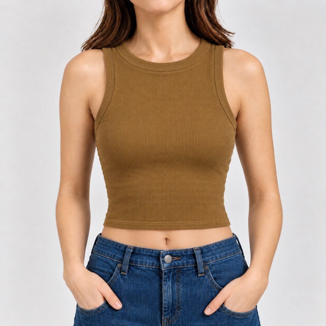 Crissa Brown Ribbed Crop Top Size S (Category: Sleeveless) located in San Ildefonso. Submitted by rgdeclutters (Listing ID 1470002692, Image 2). Description: L - 14" W - 13" .